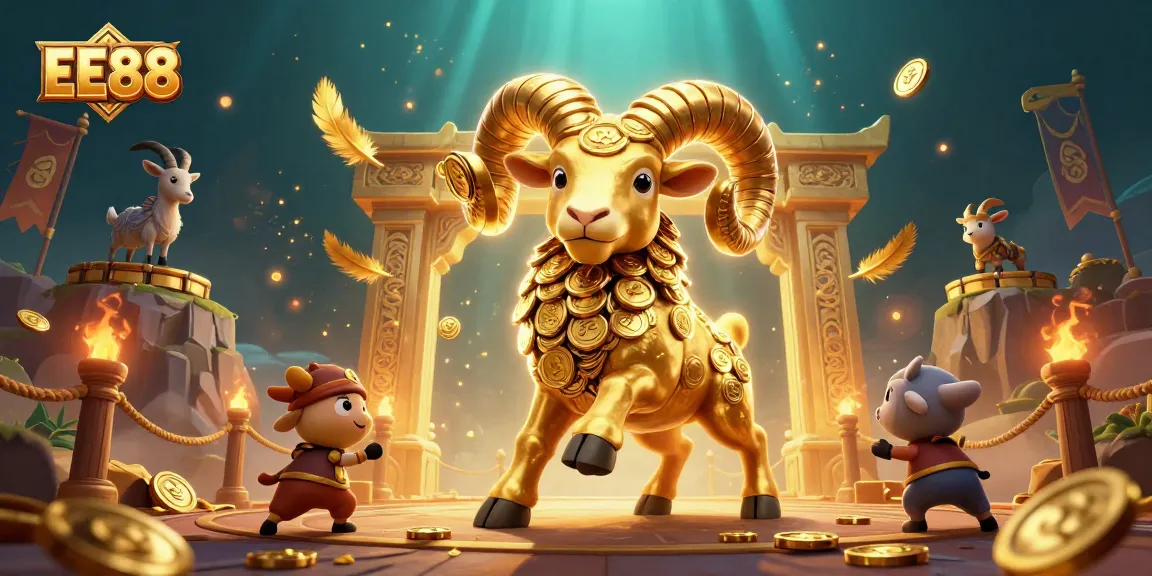 Experience thrilling action at EE88 with a charging golden ram amidst fantasy gambling elements.