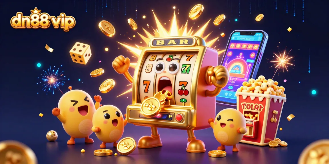 Celebrate wins with dn88 vip at the vibrant casino scene highlighting a golden jackpot slot machine.