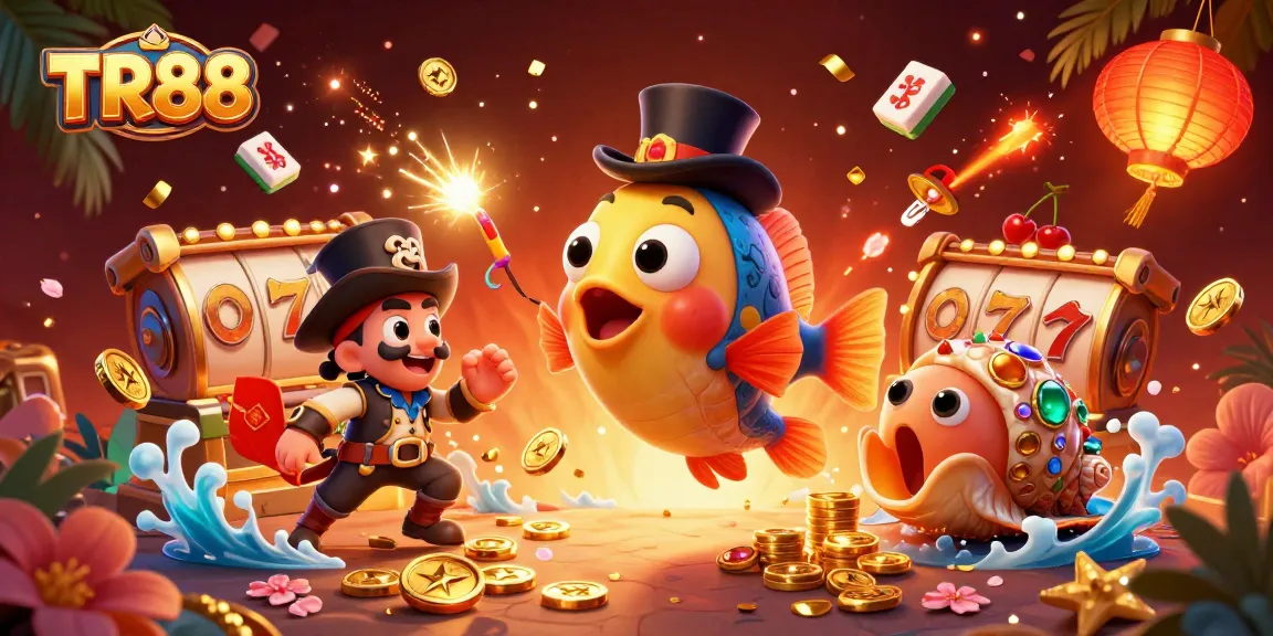 Engage with TR88 in a captivating online casino scene featuring vibrant characters and dynamic elements.