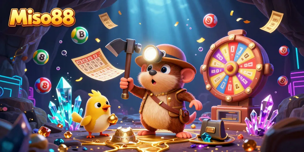 Miso88 immerses players in a vibrant 3D illustration of a treasure hunter mole discovering riches, perfect for gambling excitement.
