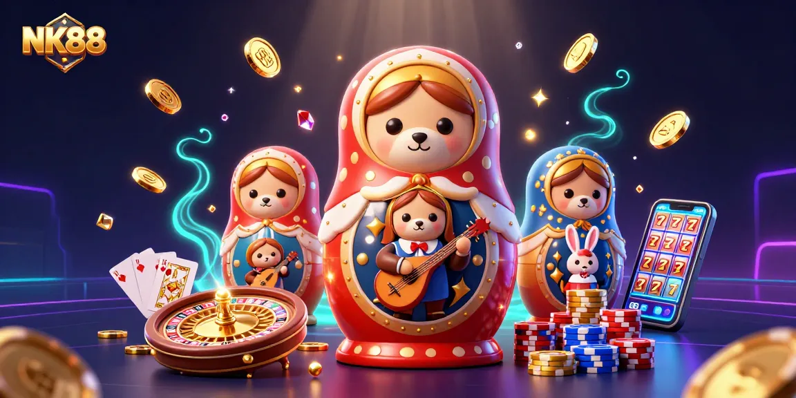 Experience thrilling games with NK88’s vibrant characters and casino elements.