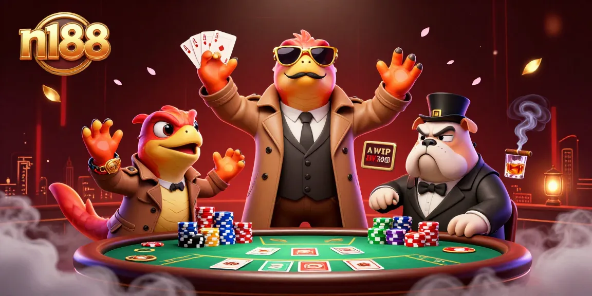 N188 raptors in a trench coat entering a casino VIP area with poker elements.