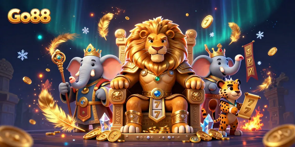 Engage with Go88's thrilling atmosphere as the lion king presides over dynamic slot adventures.