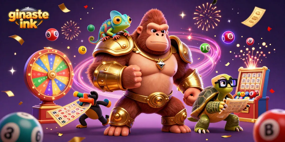 Join the excitement with ginaste ink's vibrant lottery scene featuring a gorilla king and colorful games!
