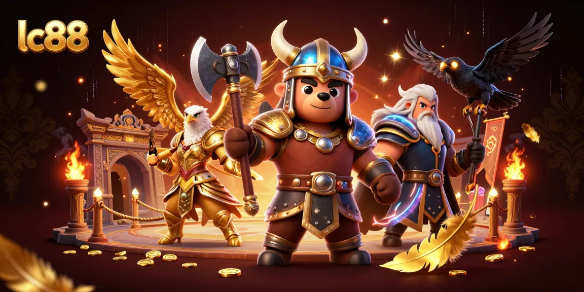 Engage with thrilling games at lc88 while a Viking bear and Valkyrie eagle showcase epic battle.