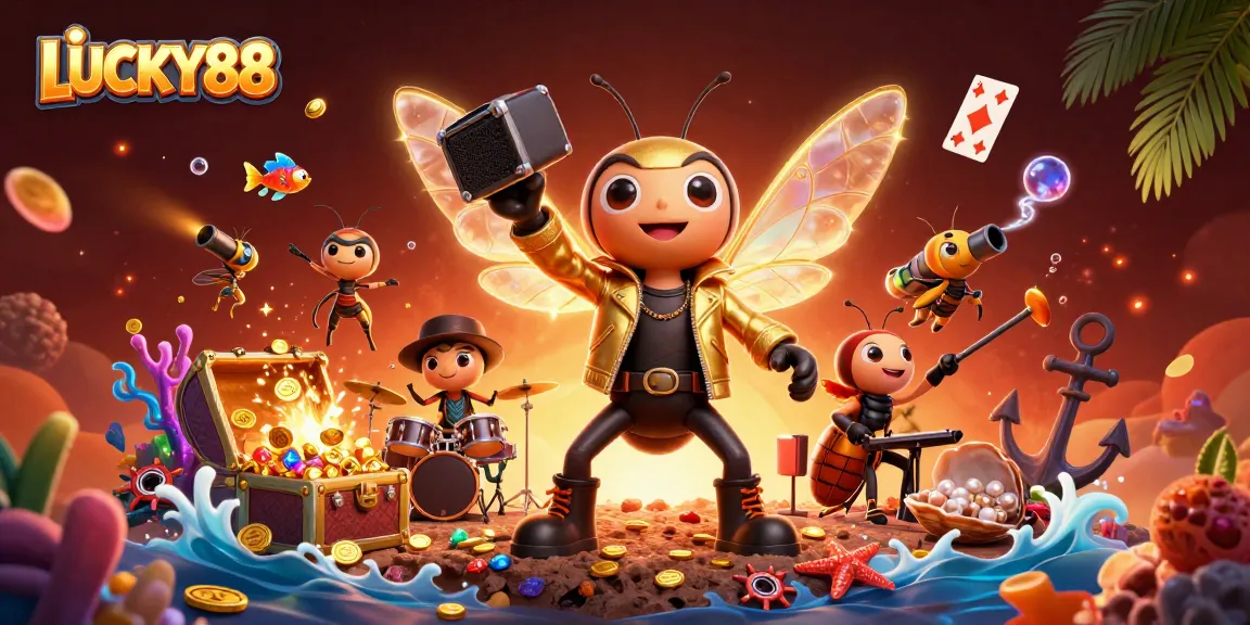 LUCKY88 gamers spin the reels in a vibrant casino scene filled with gold coins and fun.