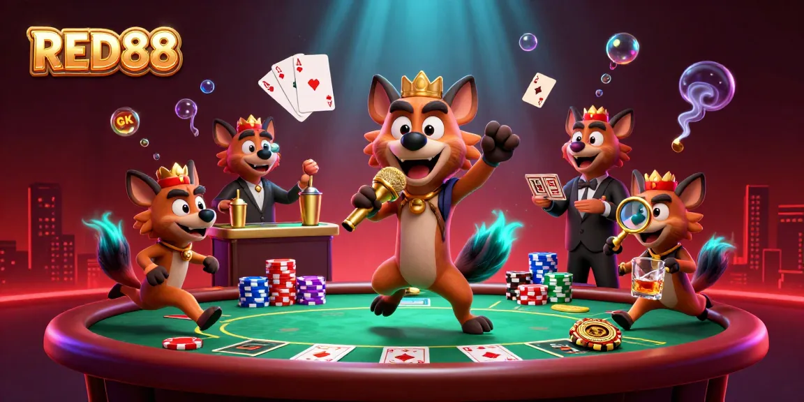 Engage in the laughs and thrills at RED88's lively comedy casino featuring energetic hyenas.