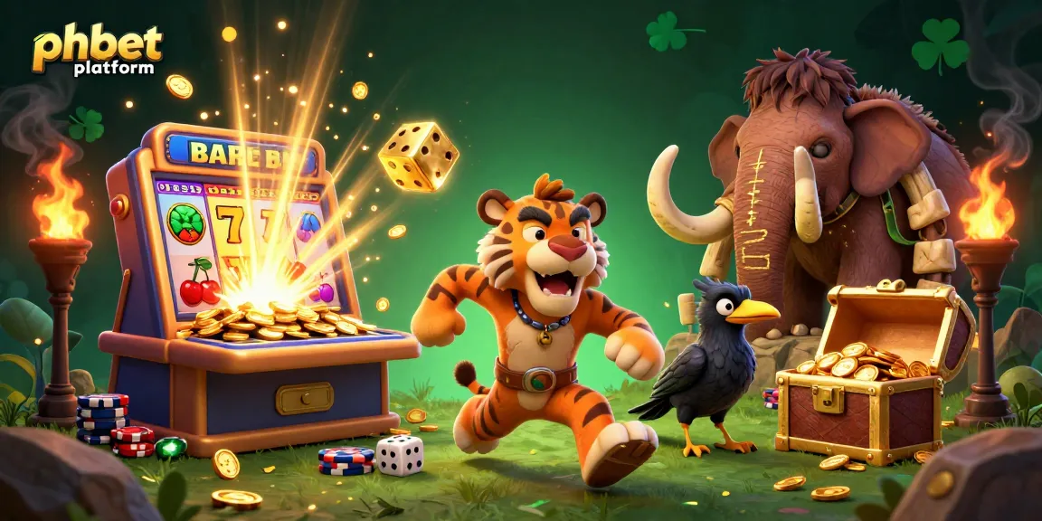 Engage with the phbet platform featuring a vibrant prehistoric casino scene with a caveman and sabertooth tiger.