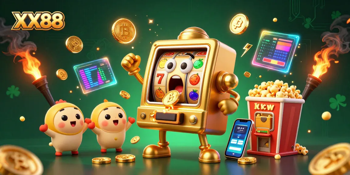 Experience winning jackpots with XX88's stunning golden slot machines in an energetic casino scene.