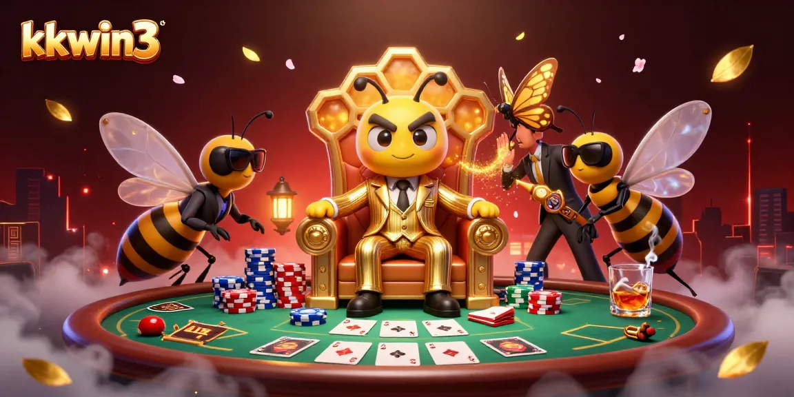 kkwin3 engaging in high-stakes poker at a glamorous casino, surrounded by dazzling game elements.
