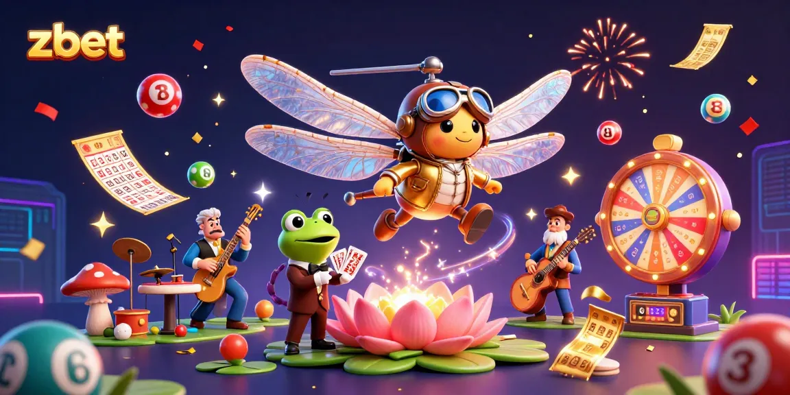 Experience the vibrant excitement of zbet with a dynamic 3D casino scene featuring a whimsical dragonfly pilot and frog dealer.